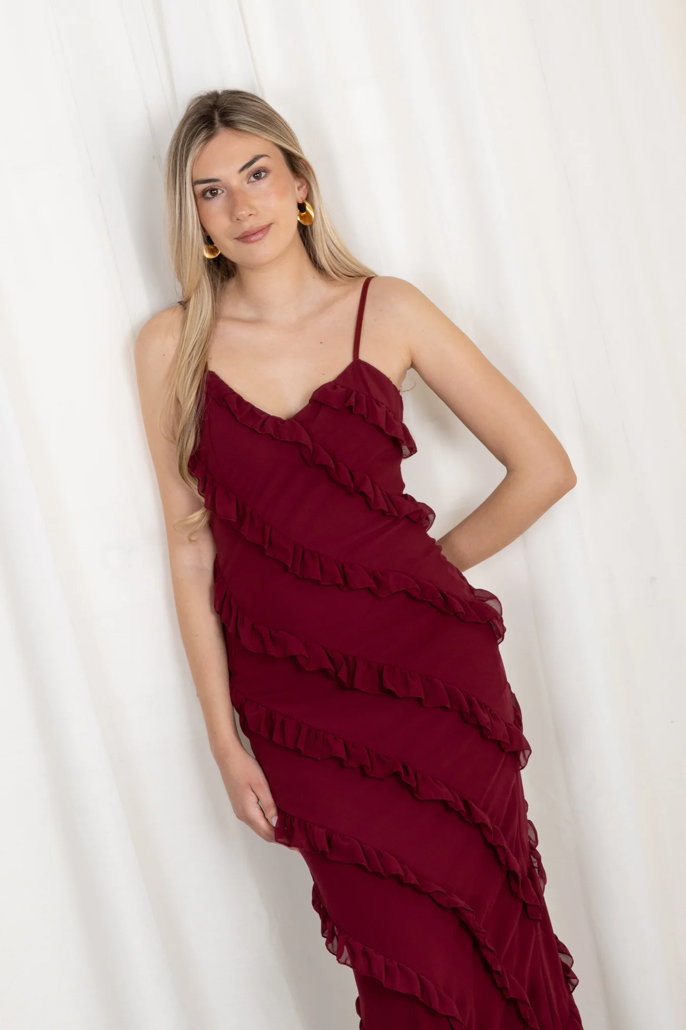 Vestido Maxi Volantes Granate - Image 2