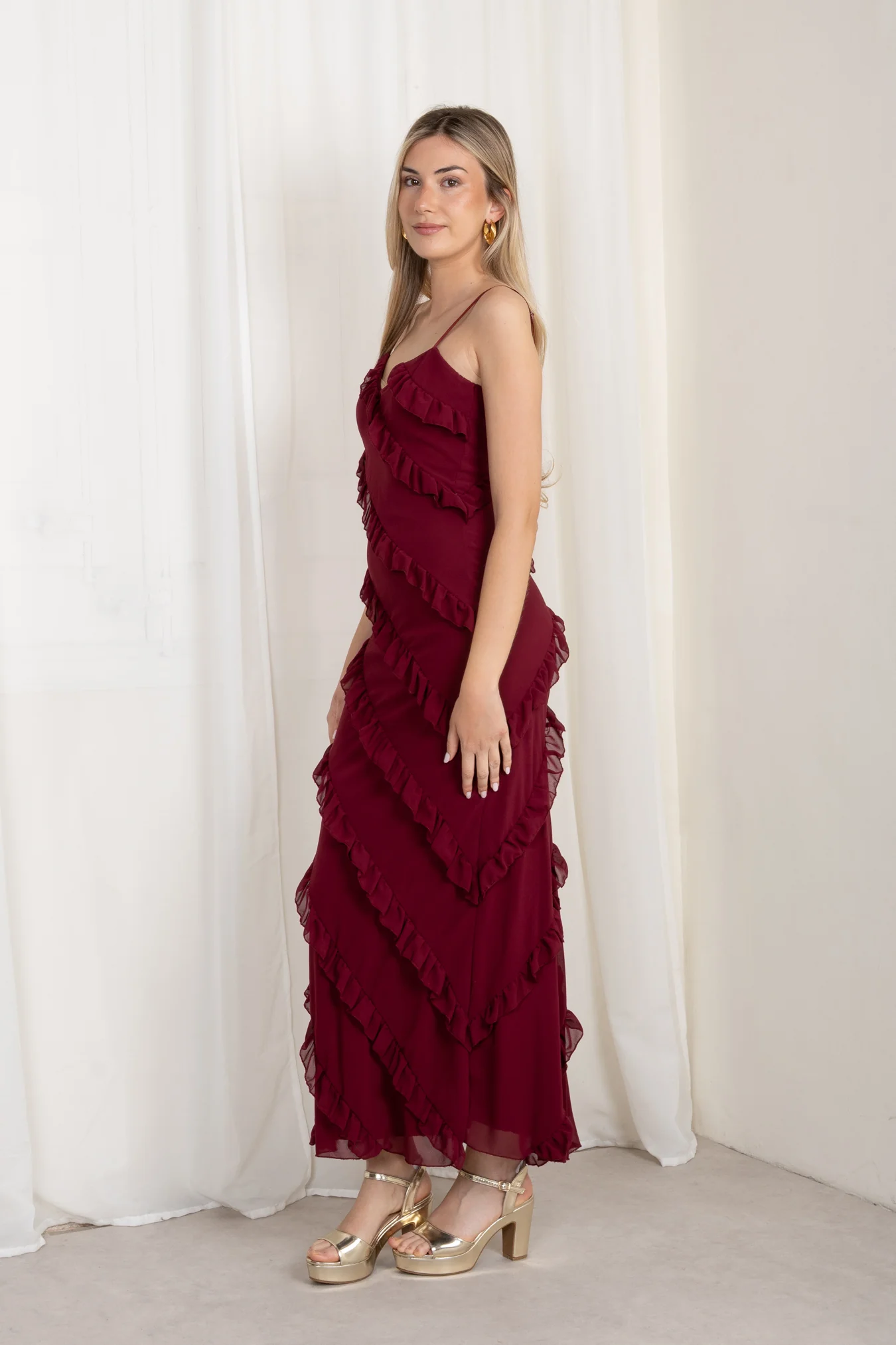 Vestido Maxi Volantes Granate - Image 4