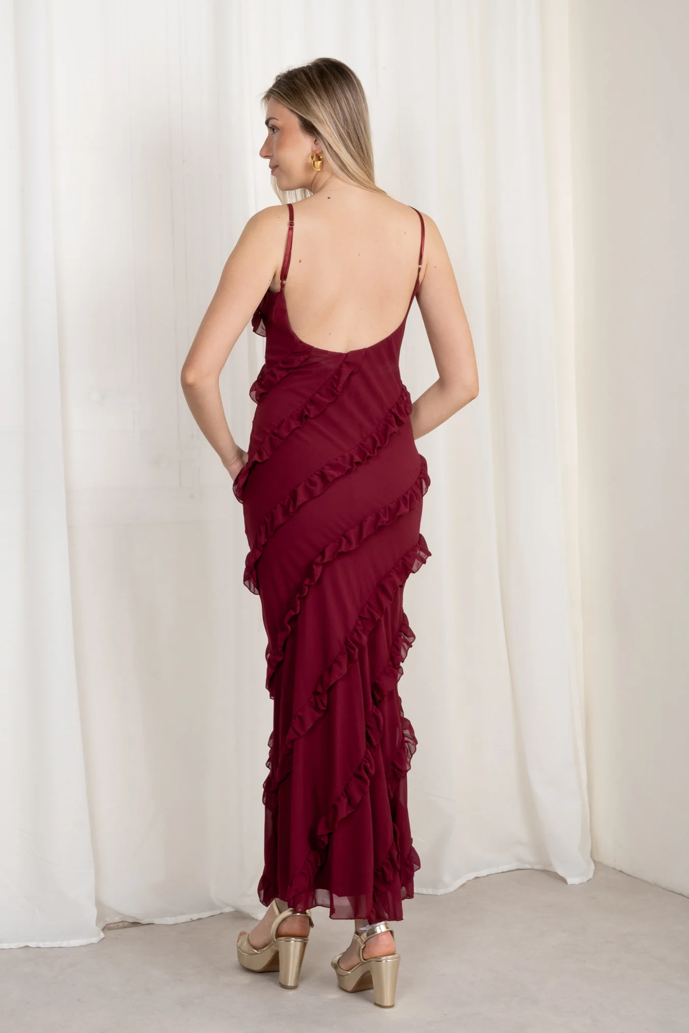 Vestido Maxi Volantes Granate - Image 5