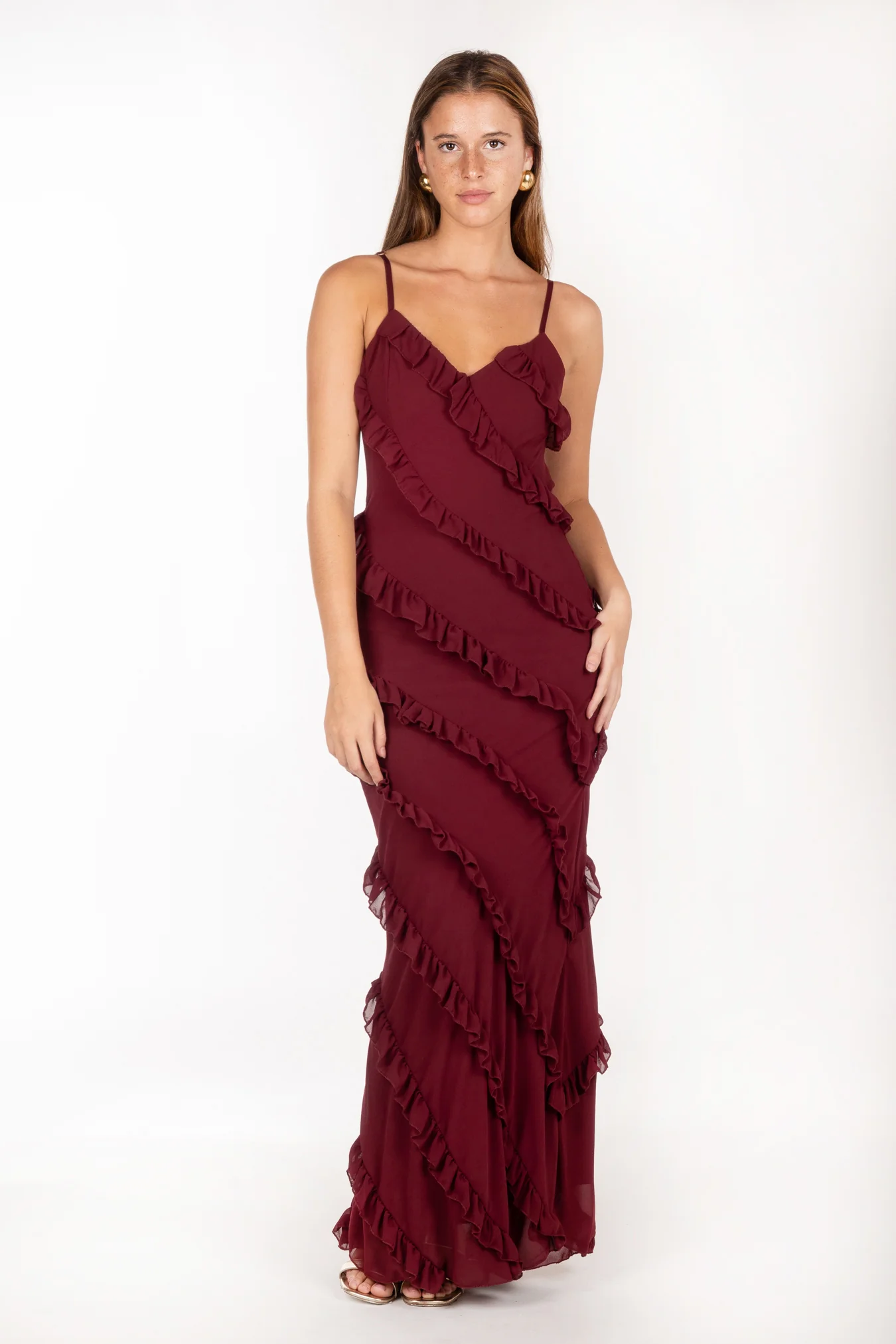 Vestido Maxi Volantes Granate - Image 6