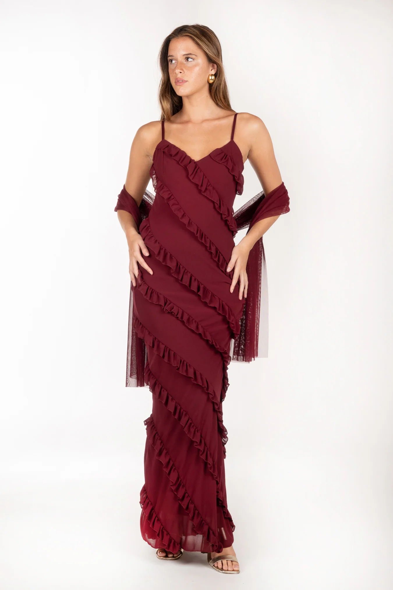 Vestido Maxi Volantes Granate - Image 7